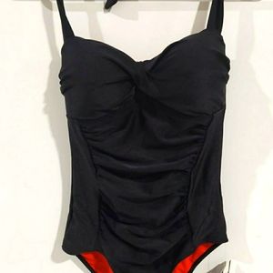 Black 1950s Style one piece halter swimsuit